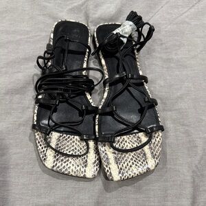 Marc Fisher Black and Snake Print Sandals
